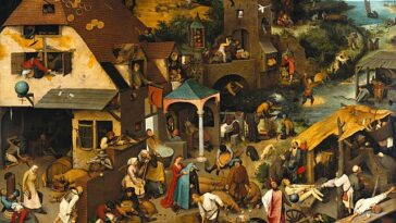Pieter Bruegel De Oude Schilderij Nederlandse Spreekwoorden 1559 schilderkunst 16e eeuw Quiz VragenVuur Gezegden Uitdrukkingen Schilderkunst